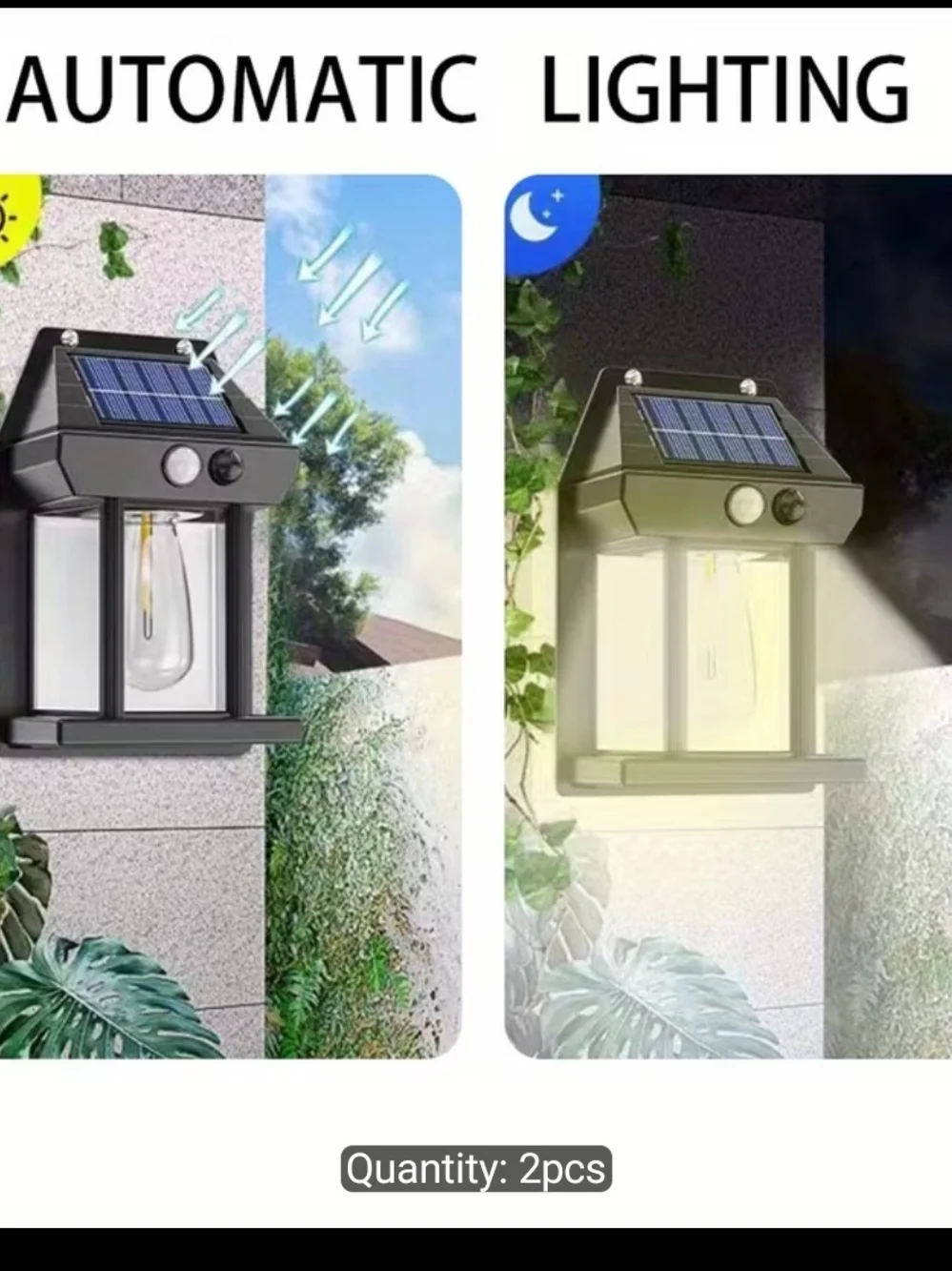 2pack of Solar Interaction Wall Lamp With 3 modes - Black